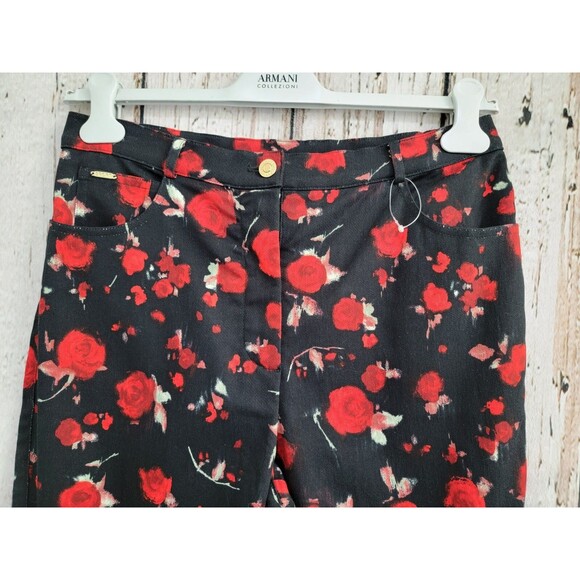 VINTAGE St. John 10 Black Rose Pattern Wide Leg Denim Jeans Pants Designer y2K - Picture 2 of 7